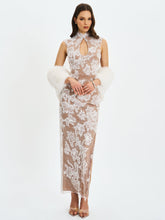 Load image into Gallery viewer, Tavia White Beaded Teardrop Neckline Maxi Dress
