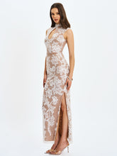 Load image into Gallery viewer, Tavia White Beaded Teardrop Neckline Maxi Dress
