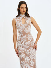 Load image into Gallery viewer, Tavia White Beaded Teardrop Neckline Maxi Dress
