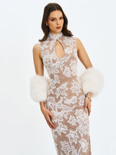 Load image into Gallery viewer, Tavia White Beaded Teardrop Neckline Maxi Dress
