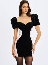 Load image into Gallery viewer, Nova Black Contoured Sweetheart Puff Sleeve Mini Dress
