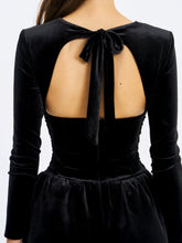 Load image into Gallery viewer, Catrina Black Velvet Square Neck Bow-Tie Mini Dress
