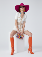 Load image into Gallery viewer, Ice Silk Knit Dress with Gold Buckle For Women, V-Neck, Upper East Side, BYMANYC New York.
