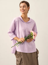 Load image into Gallery viewer, 100% Linen Shawl V-Neck Half Sleeve Top JADE
