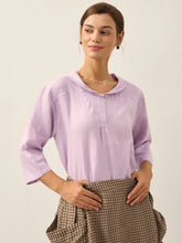 Load image into Gallery viewer, 100% Linen Shawl V-Neck Half Sleeve Top JADE
