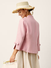 Load image into Gallery viewer, 100% Linen Bow Cuff Stand Collar Jacket FINOLA
