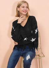Load image into Gallery viewer, Star Pattern Frayed Hem Sweater
