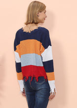 Load image into Gallery viewer, Frayed Hem Color Block Sweater
