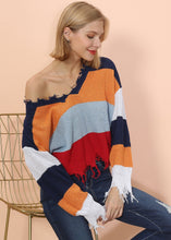 Load image into Gallery viewer, Frayed Hem Color Block Sweater
