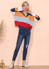 Load image into Gallery viewer, Frayed Hem Color Block Sweater
