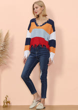 Load image into Gallery viewer, Frayed Hem Color Block Sweater
