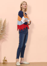 Load image into Gallery viewer, Frayed Hem Color Block Sweater
