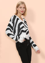 Load image into Gallery viewer, Zebra Print Frayed Hem Sweater
