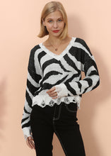 Load image into Gallery viewer, Zebra Print Frayed Hem Sweater
