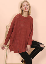Load image into Gallery viewer, Mixed Knit Zipper Slit Sweater
