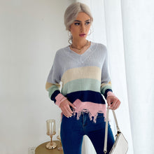 Load image into Gallery viewer, Frayed Hem Rainbow Knit Sweater
