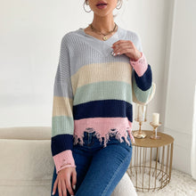 Load image into Gallery viewer, Frayed Hem Rainbow Knit Sweater
