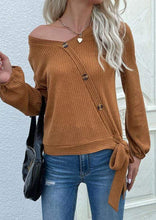 Load image into Gallery viewer, Asymmetrical Neck Tie Ribbon Sweater
