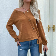 Load image into Gallery viewer, Asymmetrical Neck Tie Ribbon Sweater
