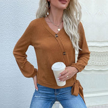 Load image into Gallery viewer, Asymmetrical Neck Tie Ribbon Sweater
