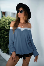 Load image into Gallery viewer, Off Shoulder Two Tone Sweater
