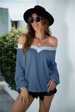Load image into Gallery viewer, Off Shoulder Two Tone Sweater
