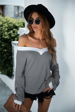 Load image into Gallery viewer, Off Shoulder Two Tone Sweater
