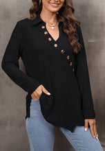 Load image into Gallery viewer, Contrast Button Asymmetrical Hem Sweater
