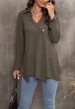 Load image into Gallery viewer, Contrast Button Asymmetrical Hem Sweater
