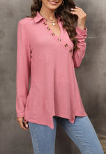 Load image into Gallery viewer, Contrast Button Asymmetrical Hem Sweater
