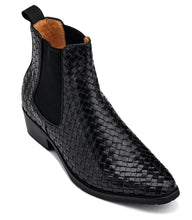 Load image into Gallery viewer, CALTO - K30521 - 3.3 Inches Taller (Black) - Woven Slip-On High-Top Chelsea Ankle Boots
