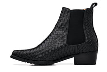 Load image into Gallery viewer, CALTO - K30521 - 3.3 Inches Taller (Black) - Woven Slip-On High-Top Chelsea Ankle Boots

