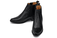 Load image into Gallery viewer, CALTO - K30521 - 3.3 Inches Taller (Black) - Woven Slip-On High-Top Chelsea Ankle Boots
