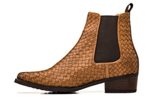 Load image into Gallery viewer, CALTO - K30522 - 3.3 Inches Taller (Brown) - Woven Chelsea High-Top Slip-On Ankle Boots
