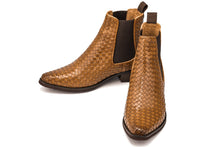 Load image into Gallery viewer, CALTO - K30522 - 3.3 Inches Taller (Brown) - Woven Chelsea High-Top Slip-On Ankle Boots
