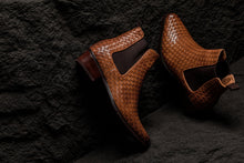 Load image into Gallery viewer, CALTO - K30522 - 3.3 Inches Taller (Brown) - Woven Chelsea High-Top Slip-On Ankle Boots
