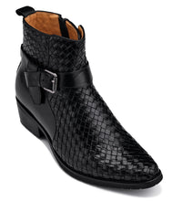 Load image into Gallery viewer, CALTO - K30523 - 3.3 Inches Taller (Black) - Woven High-Top Ankle Buckle Zipper Boots

