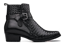 Load image into Gallery viewer, CALTO - K30523 - 3.3 Inches Taller (Black) - Woven High-Top Ankle Buckle Zipper Boots
