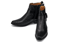 Load image into Gallery viewer, CALTO - K30523 - 3.3 Inches Taller (Black) - Woven High-Top Ankle Buckle Zipper Boots

