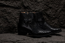 Load image into Gallery viewer, CALTO - K30523 - 3.3 Inches Taller (Black) - Woven High-Top Ankle Buckle Zipper Boots
