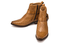 Load image into Gallery viewer, CALTO - K30524 - 3.3 Inches Taller (Light Brown) - Woven Buckle High-Top Ankle Zip-Up Boots
