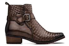 Load image into Gallery viewer, CALTO - K30525 - 3.3 Inches Taller (Coffee Brown) - Woven High-Top Buckle Zipper Ankle Boots
