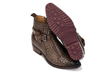 Load image into Gallery viewer, CALTO - K30525 - 3.3 Inches Taller (Coffee Brown) - Woven High-Top Buckle Zipper Ankle Boots

