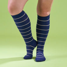 Load image into Gallery viewer, Knee-High Compression Socks – Stripes Navy (20-30 mmHg)
