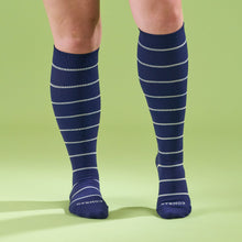Load image into Gallery viewer, Knee-High Compression Socks – Stripes Navy (20-30 mmHg)
