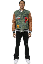 Load image into Gallery viewer, ROBIN Men's Jacquard Body with faux Leather Sleeve Varsity Jacket
