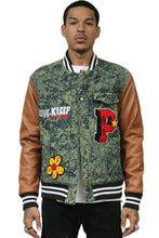 Load image into Gallery viewer, ROBIN Men's Jacquard Body with faux Leather Sleeve Varsity Jacket
