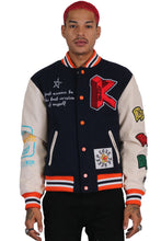 Load image into Gallery viewer, ODESSA Men's Melton Body with Faux Leather Sleeve Varsity Jacket
