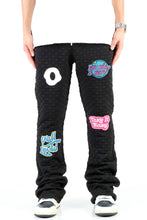 Load image into Gallery viewer, KUROI Waffle fleece graphic skinny flare stacked pants

