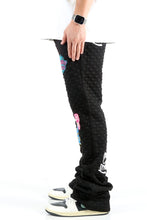 Load image into Gallery viewer, KUROI Waffle fleece graphic skinny flare stacked pants
